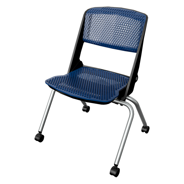 OAR 4-Leg Nesting Chair Blue with Caster Wheels
