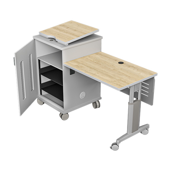 2G2BT Hinge-Top Presentation Station with Side Surface with Vents, Rack Rails, Laminated Finish, Modesty Panel, and Caster Wheels