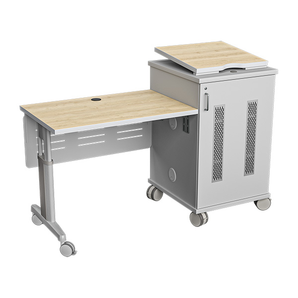 2G2BT Hinge-Top Presentation Station with Side Surface with Vents, Laminated Finish, Modesty Panel, and Caster Wheels