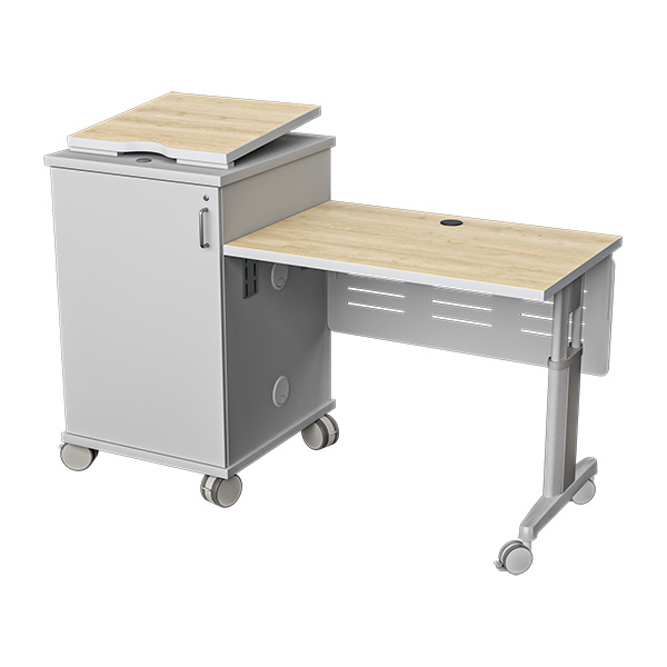 2G2BT Hinge-Top Presentation Station with Side Surface with Laminated Finish, Modesty Panel, and Caster Wheels
