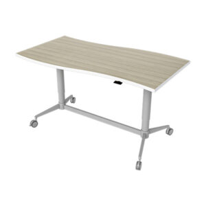 HMU Dual Column Adjustable Height Table with Flat End Wave Top