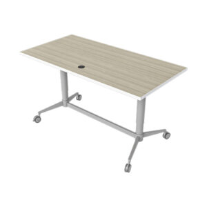 HMU Dual Column Adjustable Height Table with Rectangle Top and Grommet