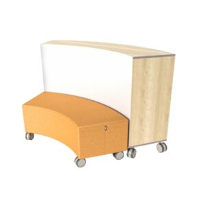 KIO Mobile Curved Bookcase with FLEX Soft Seating and Casters