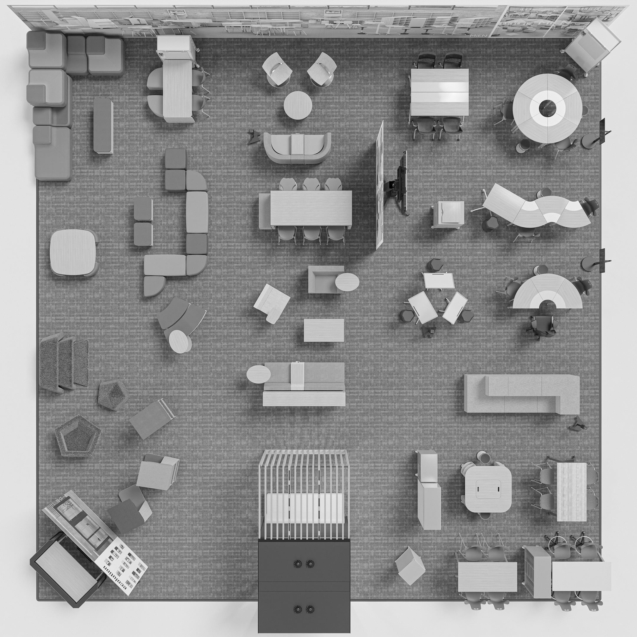 EDspaces 2025-Showroom Top Down View Greyscale